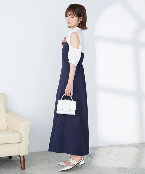 Elishe ワンピース ジップデザインシャツドッキングワンピース