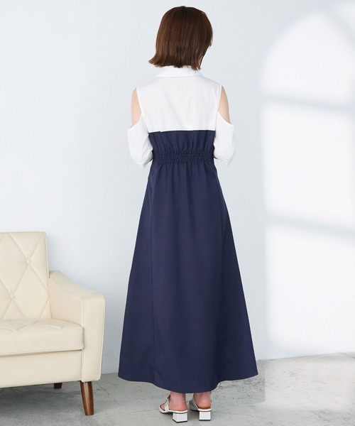 Elishe ワンピース ジップデザインシャツドッキングワンピース