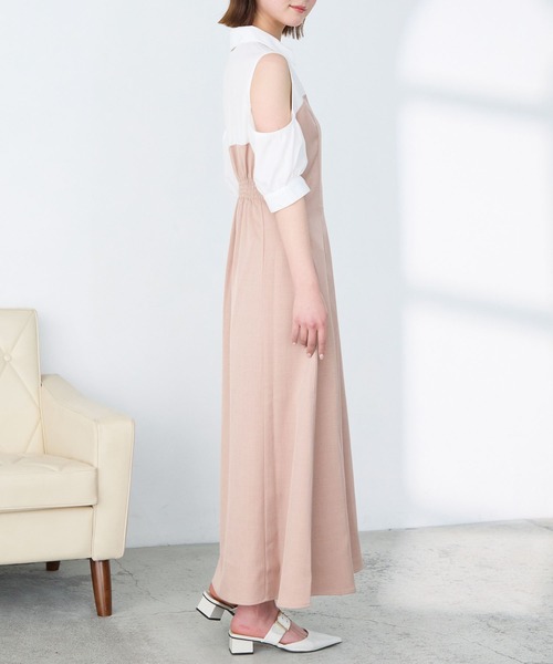 Elishe ワンピース ジップデザインシャツドッキングワンピース