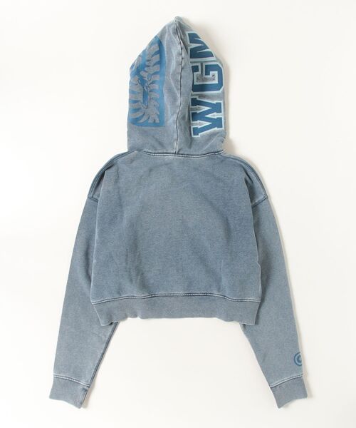 パーカー HEAVY WASHED INDIGO SHARK CROPPED FULL ZIP HOODIE レディースの画像