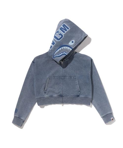 パーカー HEAVY WASHED INDIGO SHARK CROPPED FULL ZIP HOODIE レディース