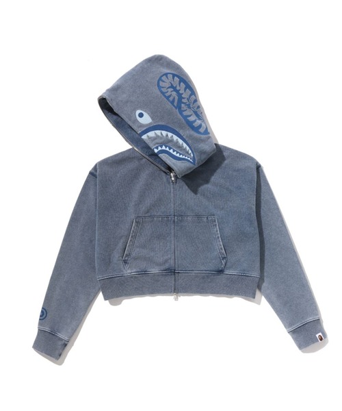パーカー HEAVY WASHED INDIGO SHARK CROPPED FULL ZIP HOODIE レディースの画像