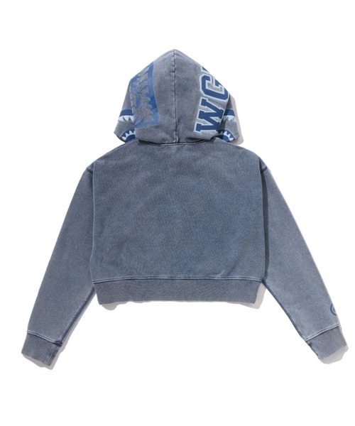 パーカー HEAVY WASHED INDIGO SHARK CROPPED FULL ZIP HOODIE レディースの画像