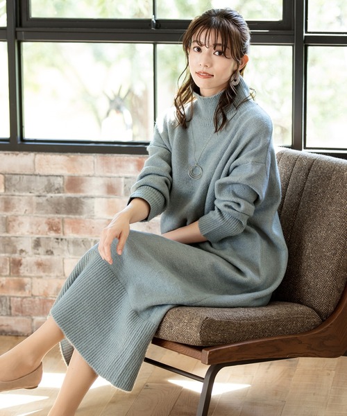 「Tiaclasse」 長袖ワンピース M モカ レディース_画像3