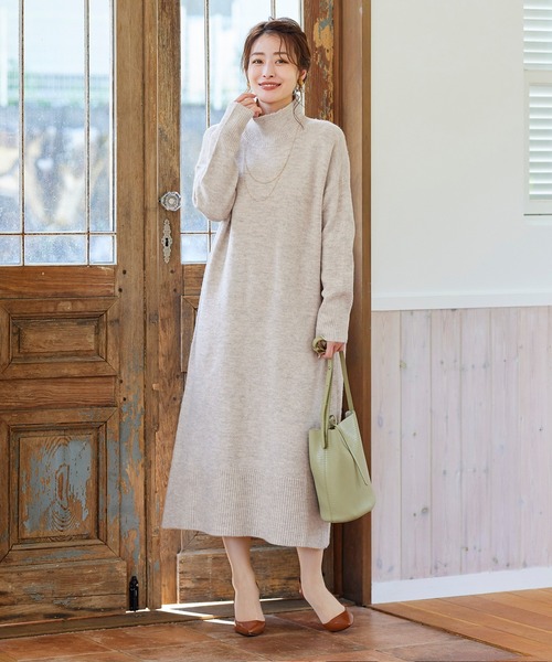 「Tiaclasse」 長袖ワンピース M モカ レディース_画像8