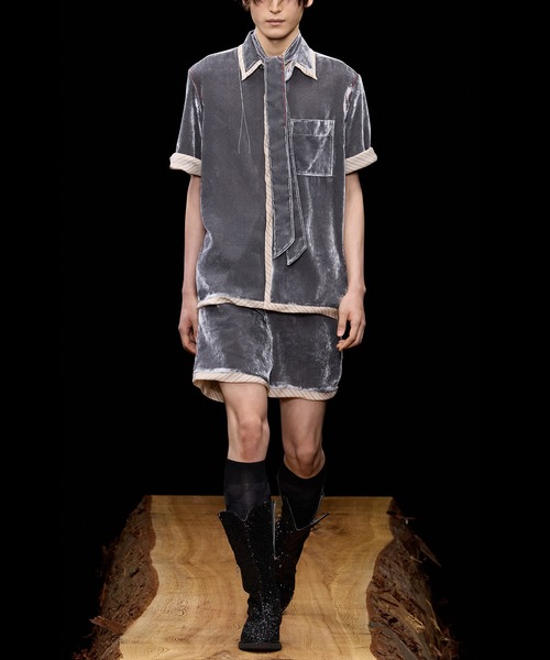 シャツ 「M A S U」UNEVEN VELVET HALF SLEEVE SHIRT メンズの画像