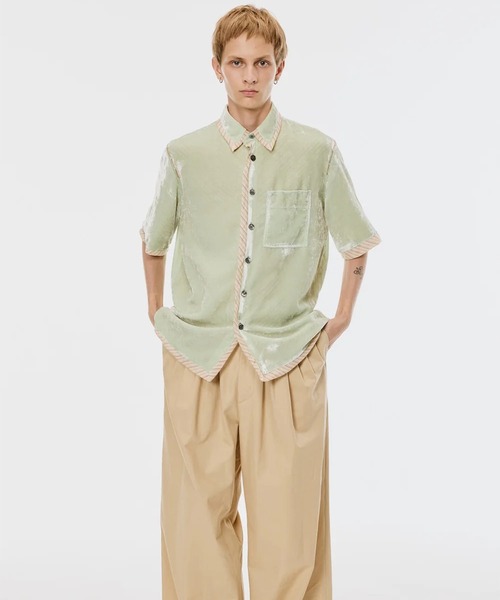 シャツ 「M A S U」UNEVEN VELVET HALF SLEEVE SHIRT メンズの画像