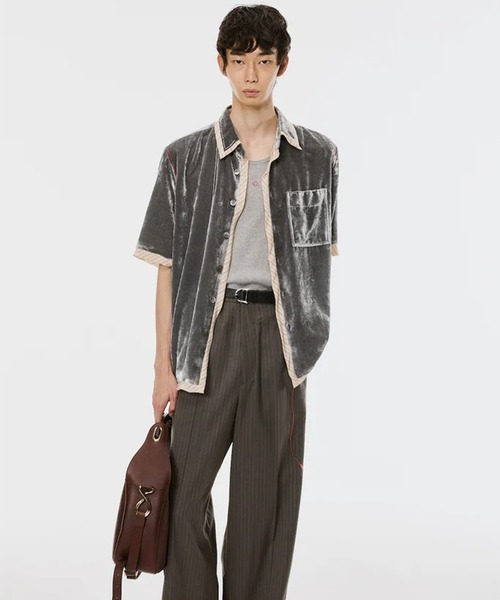 シャツ 「M A S U」UNEVEN VELVET HALF SLEEVE SHIRT メンズの画像