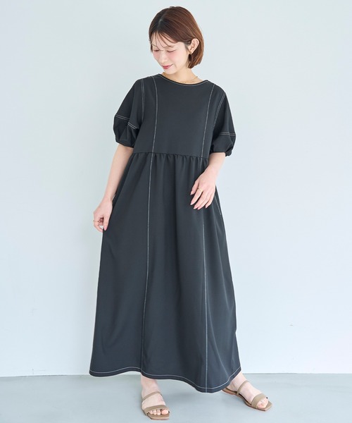mil（ミル） ワンピース 夏 半袖 リネンライク ランタンスリーブ
