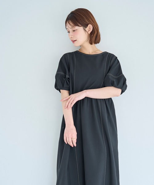 mil（ミル） ワンピース 夏 半袖 リネンライク ランタンスリーブ