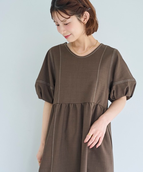mil（ミル） ワンピース 夏 半袖 リネンライク ランタンスリーブ