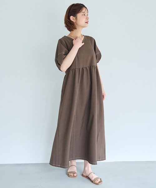 mil（ミル） ワンピース 夏 半袖 リネンライク ランタンスリーブ