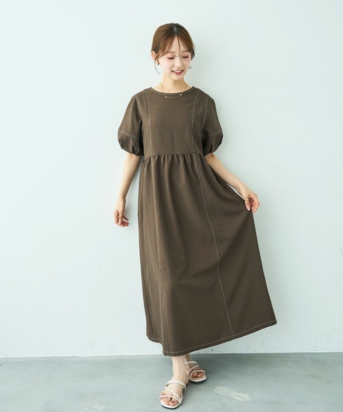 mil（ミル） ワンピース 夏 半袖 リネンライク ランタンスリーブ