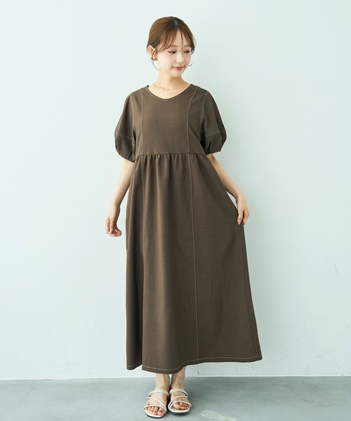 mil（ミル） ワンピース 夏 半袖 リネンライク ランタンスリーブ