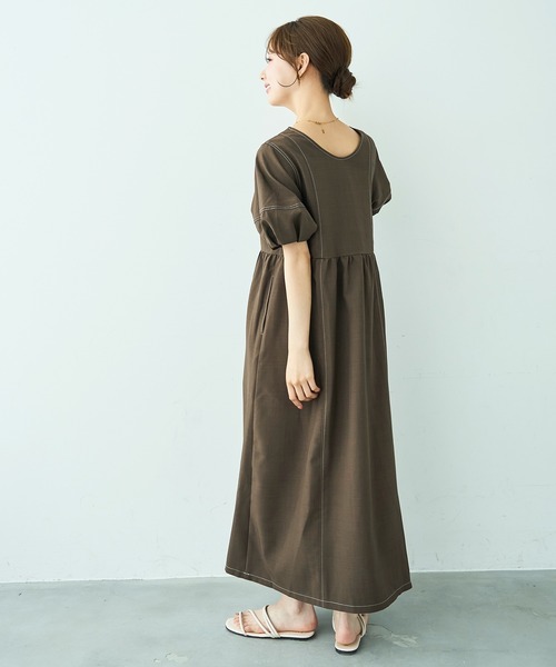 mil（ミル） ワンピース 夏 半袖 リネンライク ランタンスリーブ