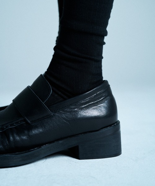 BOMCORVO 黒 レザー ローファー　24㌢ CAMPHOR WOOD ローファー GATHERED COW LEATHER LOAFER / リアルレザー