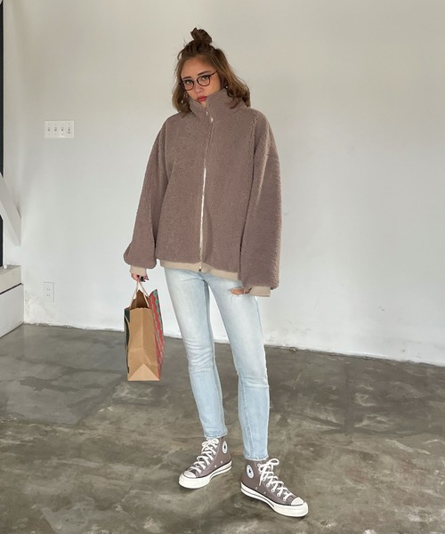 CHERI since1985 ボアジャケット 中綿 アウター CHERI since1985 ブルゾン アウター バイカラージッパーボアジャケット