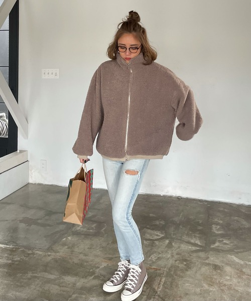 CHERI since1985 ブルゾン アウター バイカラージッパーボアジャケット