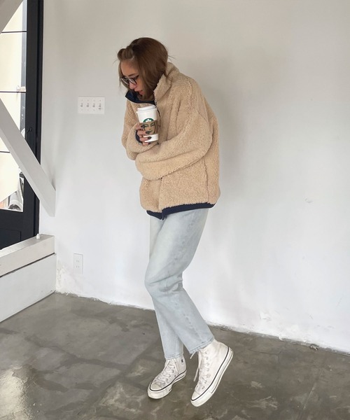 CHERI since1985 ブルゾン アウター バイカラージッパーボアジャケット