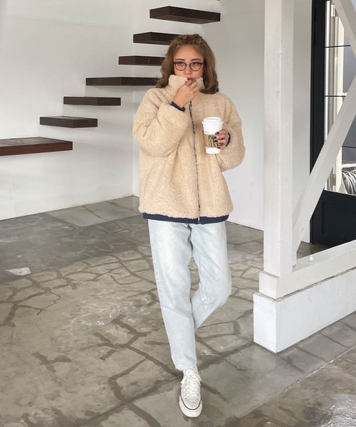 CHERI since1985 ブルゾン アウター バイカラージッパーボアジャケット