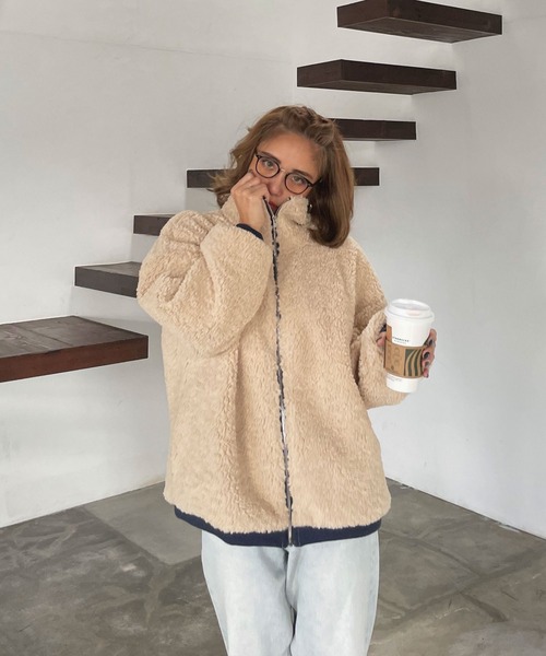 CHERI since1985 ブルゾン アウター バイカラージッパーボアジャケット