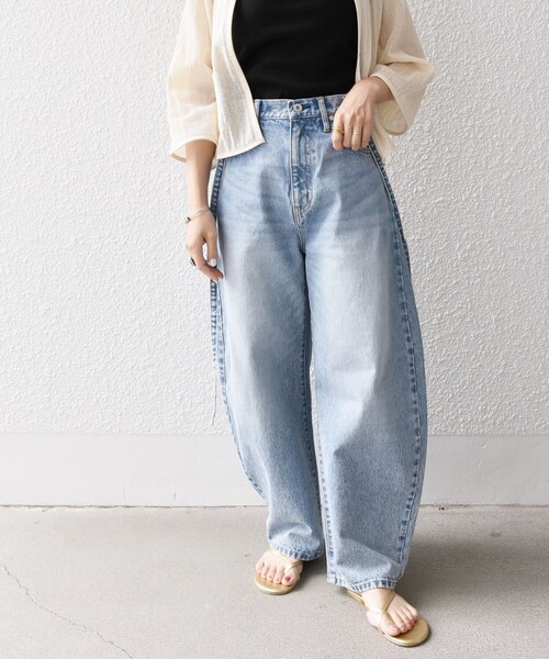 ジーンズ デニム デニムパンツ bon_meur:「洗濯機可能」コクーン シルエット デニム パンツ レディースの画像
