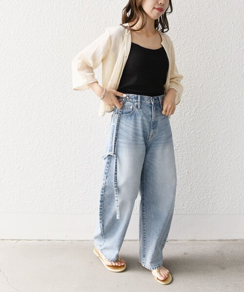 ジーンズ デニム デニムパンツ bon_meur:「洗濯機可能」コクーン シルエット デニム パンツ レディースの画像