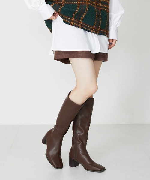 ameri ホワイト スクエアトゥ ロングブーツ 中ヒール boots-7364_top.jpg