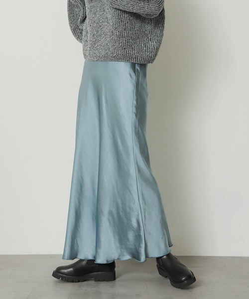 louren サテンナロースカート ice blue thin satin narrow skirt – louren store