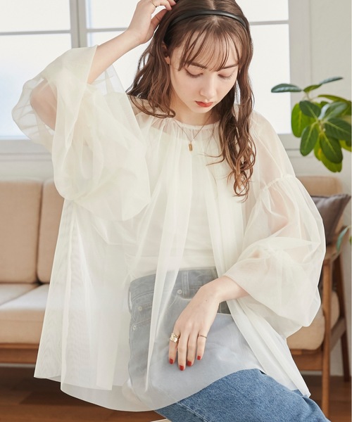 ブラウス シャツ チュール フリル リボン ブラウス レディース moment+ ブラウス シャツ シフォンジョーゼットウエストリボン