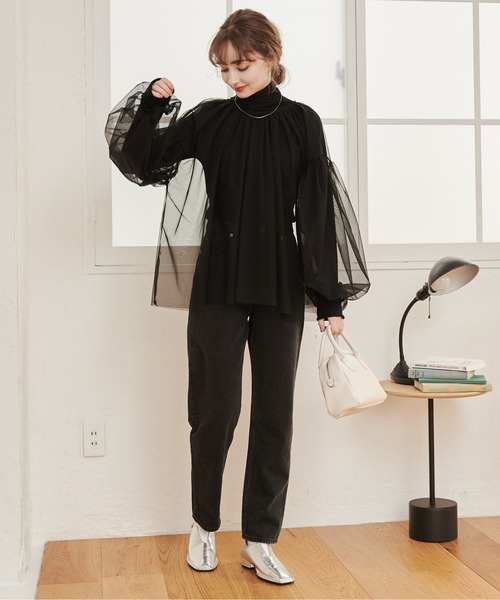 ブラウス シャツ チュールギャザートップス レディース ANGIE ブラウス シャツ チュール ギャザーブラウス レディース