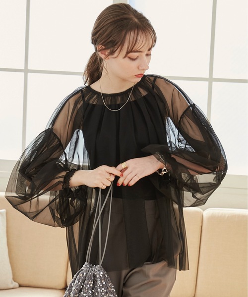 ブラウス シャツ チュールギャザートップス レディース natural couture ブラウス シャツ オケージョン対応可