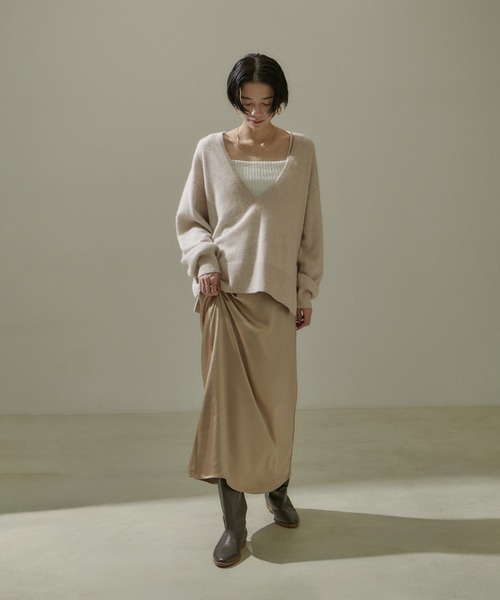 ROPE ニットセットアップ Cable V-neck Knit Top - ROSARYMOON OFFICIAL WEB STORE