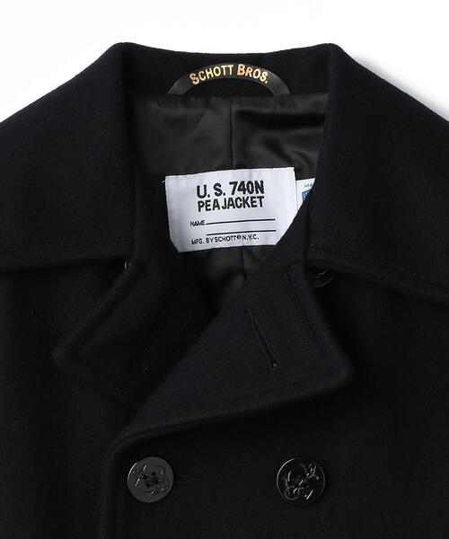 38 美品 SCHOTT 753UST Pコート スリム タイト ブラック 黒 Schott N.Y.C ショット 753US 日本別注 24oz スリムフィット
