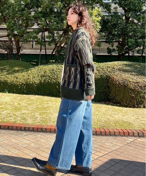DOUBLE NAME カーディガン ジグザグジャガードZIPカーディガン