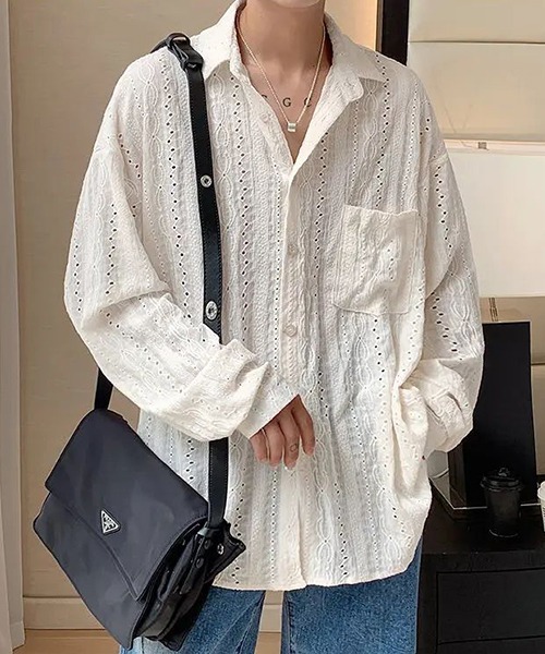 【洗える】レース シャツ Pierrot ブラウス シャツ ケミカルレースシャツ レディース