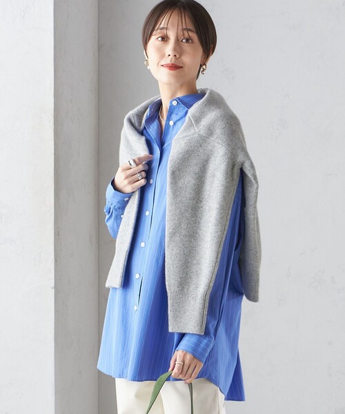 ブラウス シャツ SHIPS Primary Navy Label:「手洗い可能」コットン ストライプ T ブラウス レディース SHIPS Primary Navy Label:〈手洗い可能〉コットン ストライプ T