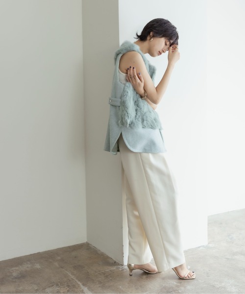 Eimee Law ファー&メルトンミドル丈ベストジレ ファー&メルトンミドル丈ベストジレ（ベスト）｜Eimee Law
