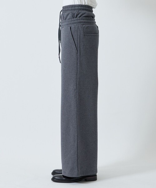 John Lawrence Sullivan スウェットパンツ SWEAT WIDE PANTS WITH LEATHER PATCH