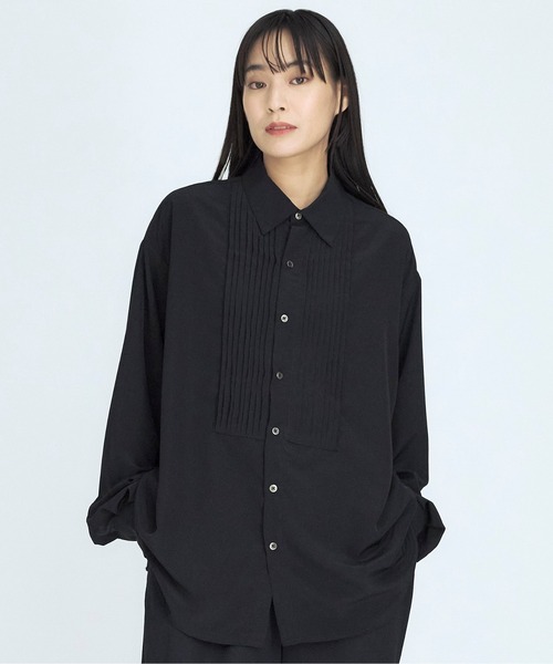 CHIFFON DOT PIN TUCK ブラウス　ブラック osharewalker（オシャレウォーカー） ブラウス レディース トップス