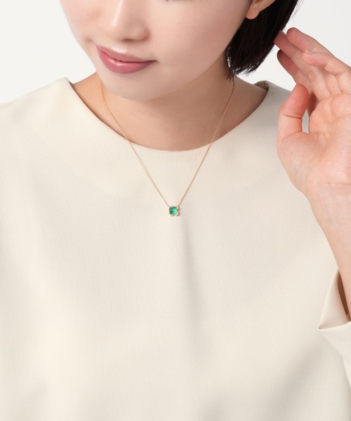 ネックレス K18YG グリーンカルセドニー ネックレス レディースの画像