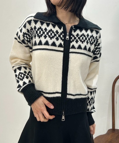 ニット セーター ノルディックジップアップパーカー レディース