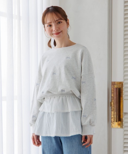 トレーナー スウェット チャーミングリボンスウェット レディース flower（ファッション） トレーナー スウェット チャーミング