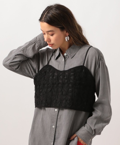 AMBIDEX Store △○indiaパッチワークレース キャミビスチェ(F クロ