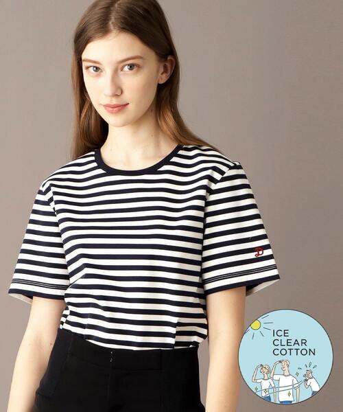 tシャツ 「接触冷感/抗菌防臭/消臭」アイスクリアコットンボーダーTシャツ レディース