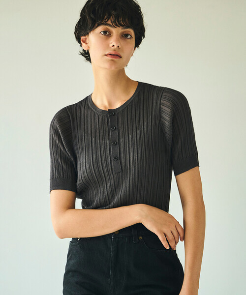 ニット セーター LE GLAZIK | ランダムリブ ヘンリーネックプルオーバー WOMEN レディース LE GLAZIK ニット セーター | ランダムリブ ヘンリーネックプル