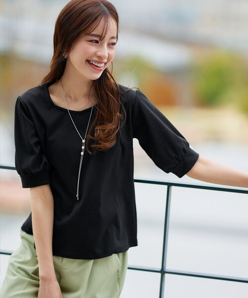 Tiaclasse tシャツ 「サマさまカットソー」パール付きパフスリーブ