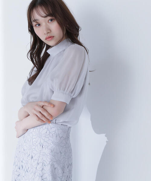 ブラウス シャツ ハイネックシアーボリュームブラウス レディース NATURAL BEAUTY BASIC ブラウス シャツ ハイネックシアー