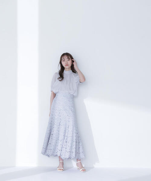 ブラウス シャツ ハイネックシアーボリュームブラウス レディース NATURAL BEAUTY BASIC ブラウス シャツ ハイネックシアー