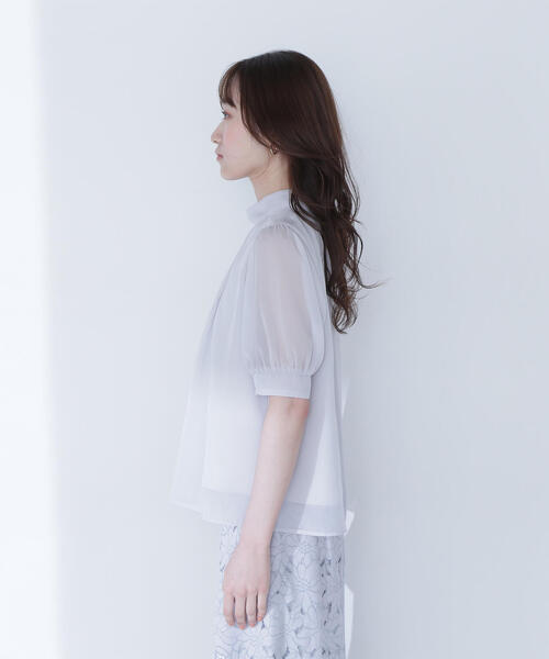 ブラウス シャツ ハイネックシアーボリュームブラウス レディース NATURAL BEAUTY BASIC ブラウス シャツ ハイネックシアー